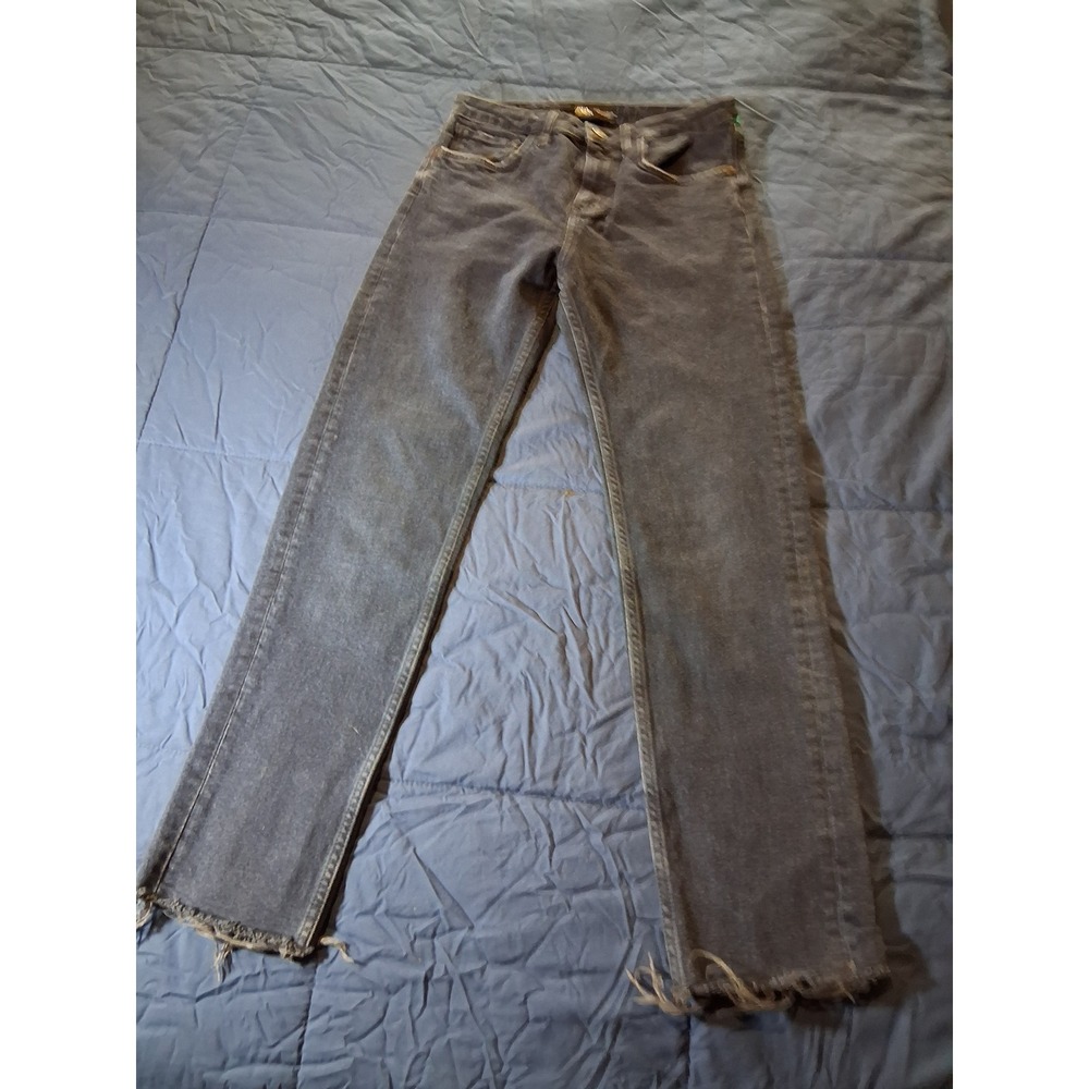 Zara Womens High Rise Straight Leg Raw Hem Jeans Dark Wash Grey Size 4 26